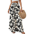 Bsubseach Wide Leg Pants Woman Flowy Floral Palazzo Pants for Women High Waisted Summer Casual Trousers Cruise Outfits