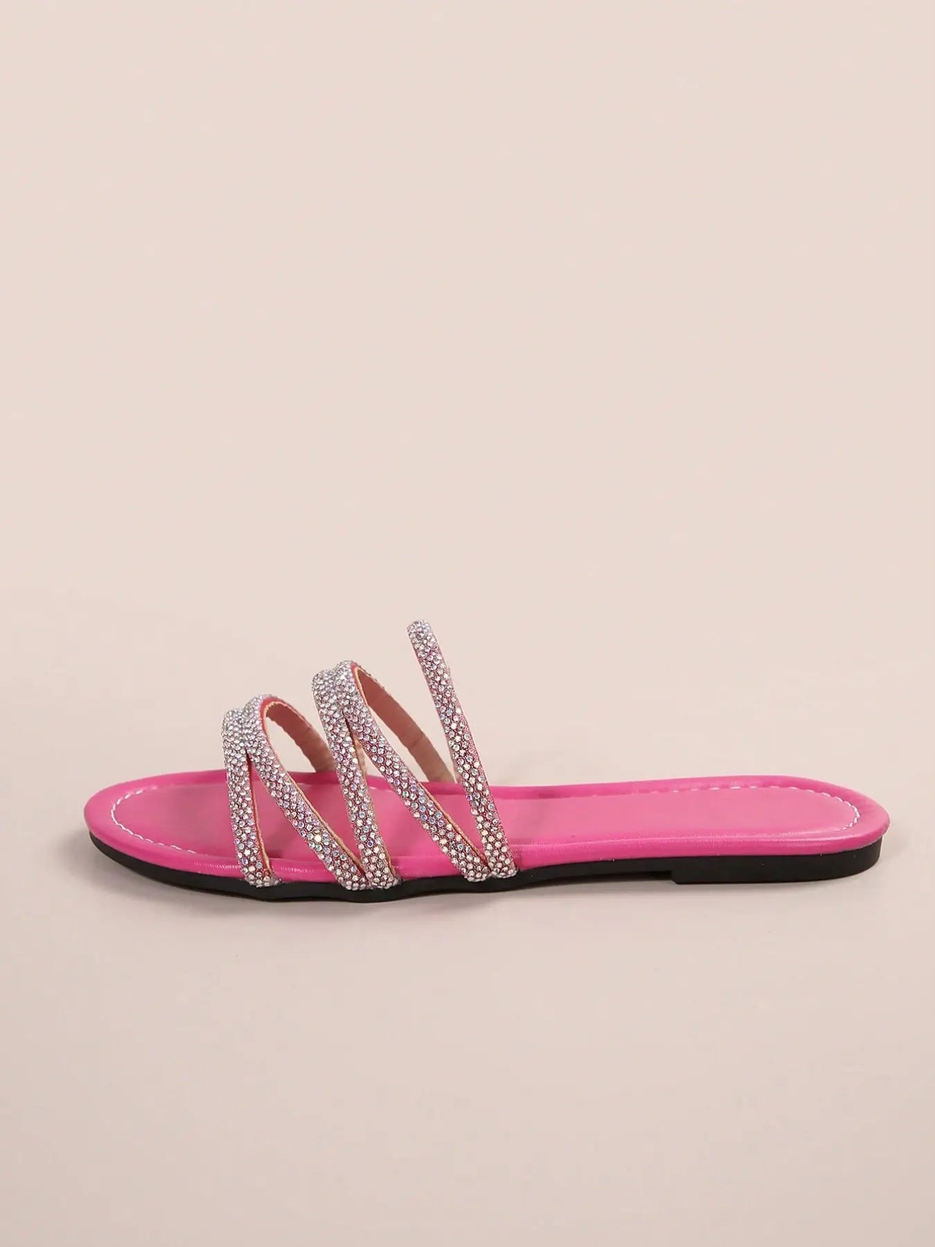 Summer Flat Rhinestone Sparkle Sandals, Casual Glitter Sandals, Women'S Fashion Beach Shoes, Outdoor Slip-Ons for Dating Shopping Parties Daily Outing Home Leisure, Leopard Print Sandals