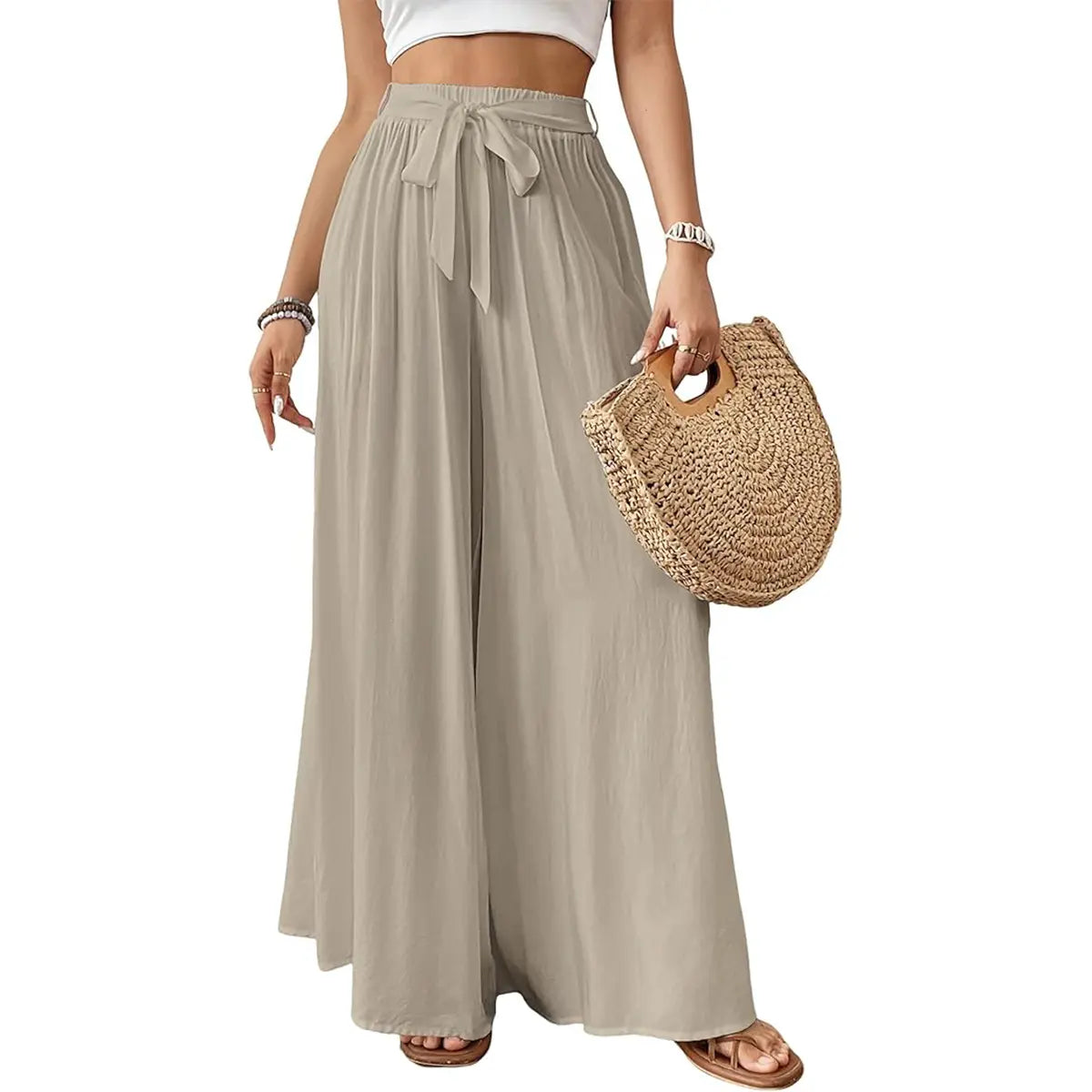 Bsubseach Wide Leg Pants Woman Flowy Floral Palazzo Pants for Women High Waisted Summer Casual Trousers Cruise Outfits