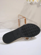 Summer Flat Rhinestone Sparkle Sandals, Casual Glitter Sandals, Women'S Fashion Beach Shoes, Outdoor Slip-Ons for Dating Shopping Parties Daily Outing Home Leisure, Leopard Print Sandals