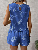 Two-Piece Set Women'S Floral Print Tank Top & Shorts, Casual Sleeveless round Neck Top & Shorts for Summer, Ladies Clothes for Daily Wear, Fitted, Womenswear, Summer Outfits Set