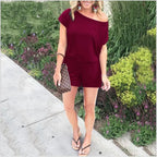 Elengatine Women off Shoulder Romper, Casual Short Jumpsuit with Drawstring Waist, Soft Stretchy Loose Fit One Piece, Summer Beach Outfit, Relaxed Lounge Wear, Comfortable Casual Wear for Daily Outings, Travel & Street Style