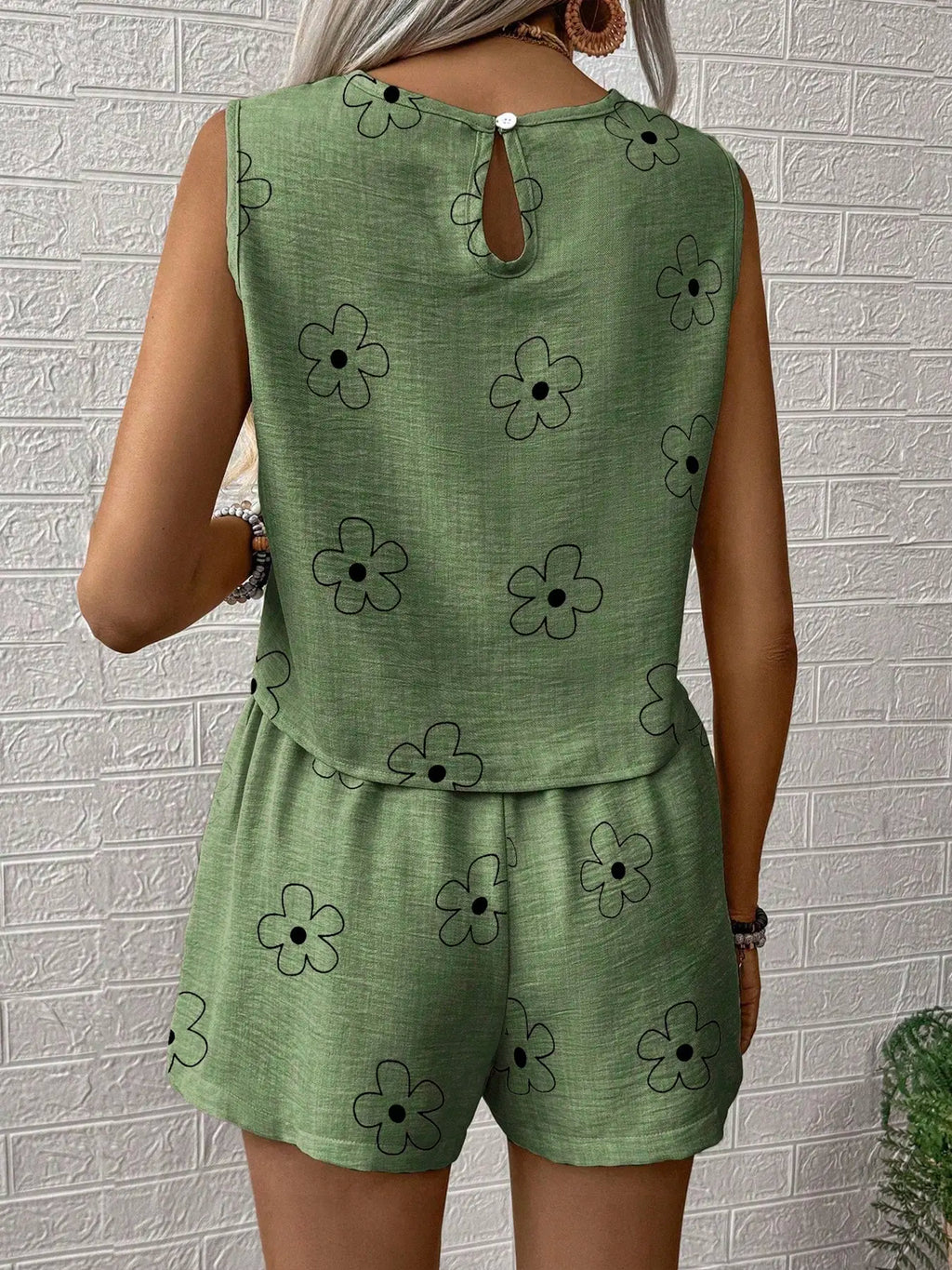 Two-Piece Set Women'S Floral Print Tank Top & Shorts, Casual Sleeveless round Neck Top & Shorts for Summer, Ladies Clothes for Daily Wear, Fitted, Womenswear, Summer Outfits Set