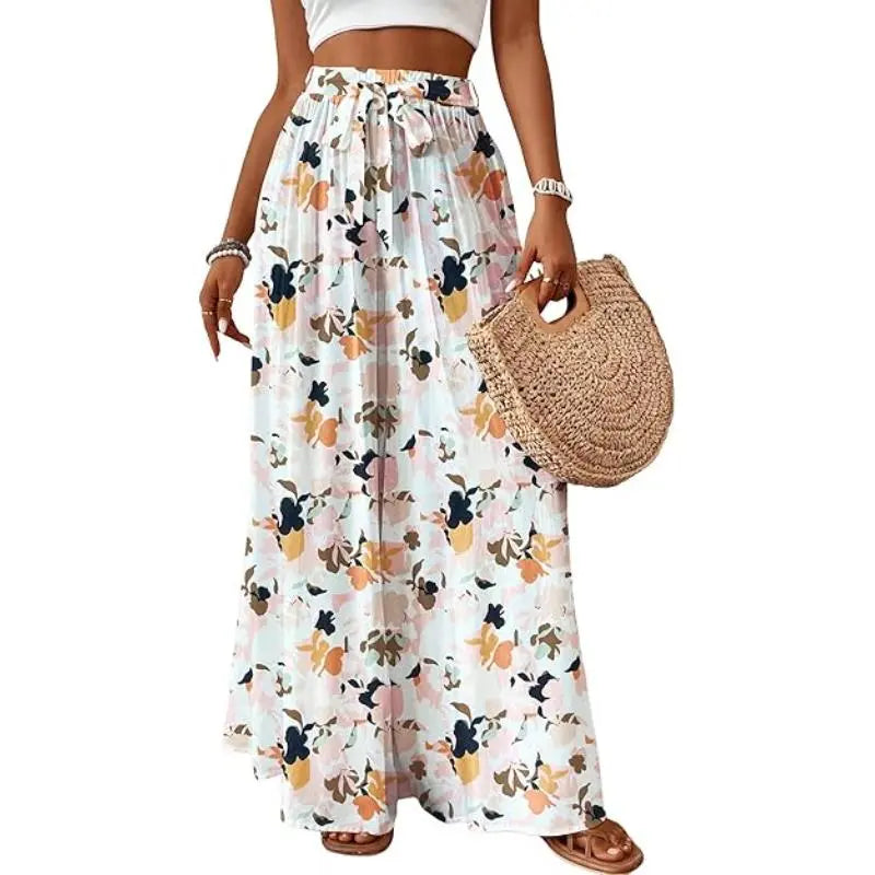Bsubseach Wide Leg Pants Woman Flowy Floral Palazzo Pants for Women High Waisted Summer Casual Trousers Cruise Outfits