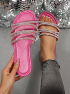 Summer Flat Rhinestone Sparkle Sandals, Casual Glitter Sandals, Women'S Fashion Beach Shoes, Outdoor Slip-Ons for Dating Shopping Parties Daily Outing Home Leisure, Leopard Print Sandals