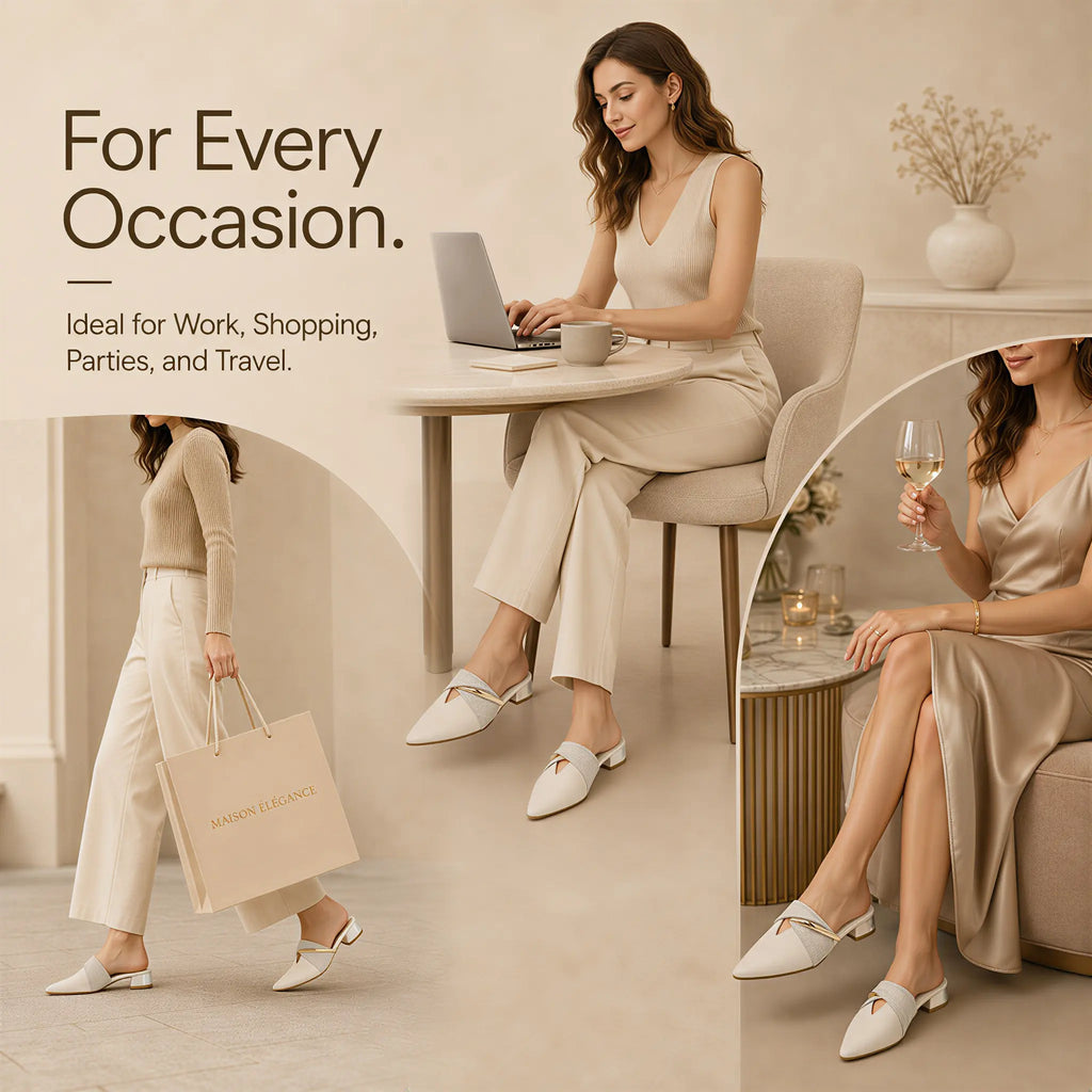 Geeyea Women’S Pointed Toe Mule Heels, Low Heel Slip-On Dress Sandals with Gold Chain Accent, PU Upper & PVC Sole, Elegant Office, Date Night & Spring Summer Shoes