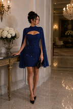 Midnight Elegance Cape Dress