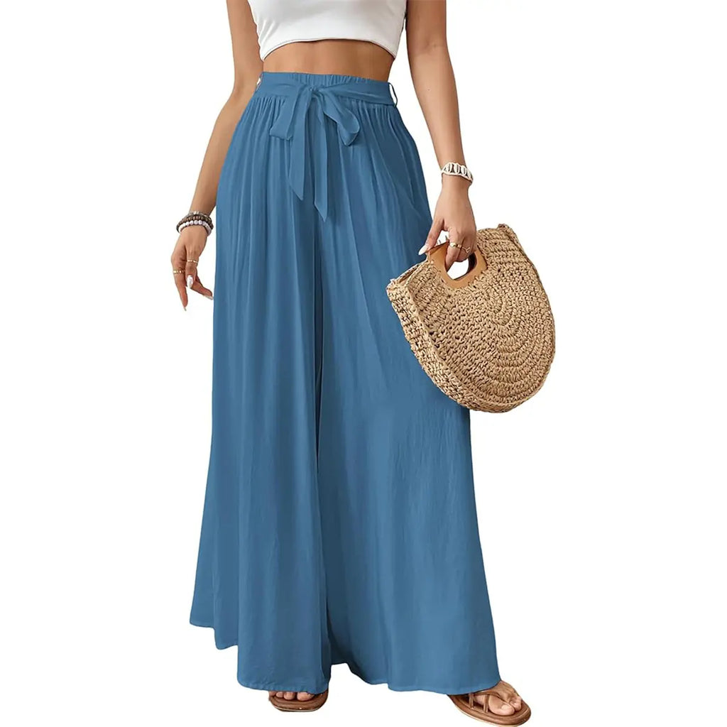 Bsubseach Wide Leg Pants Woman Flowy Floral Palazzo Pants for Women High Waisted Summer Casual Trousers Cruise Outfits