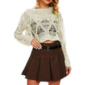 Women'S See through Hole Ripped Crop Tops Knit Pullover Short Sweaters