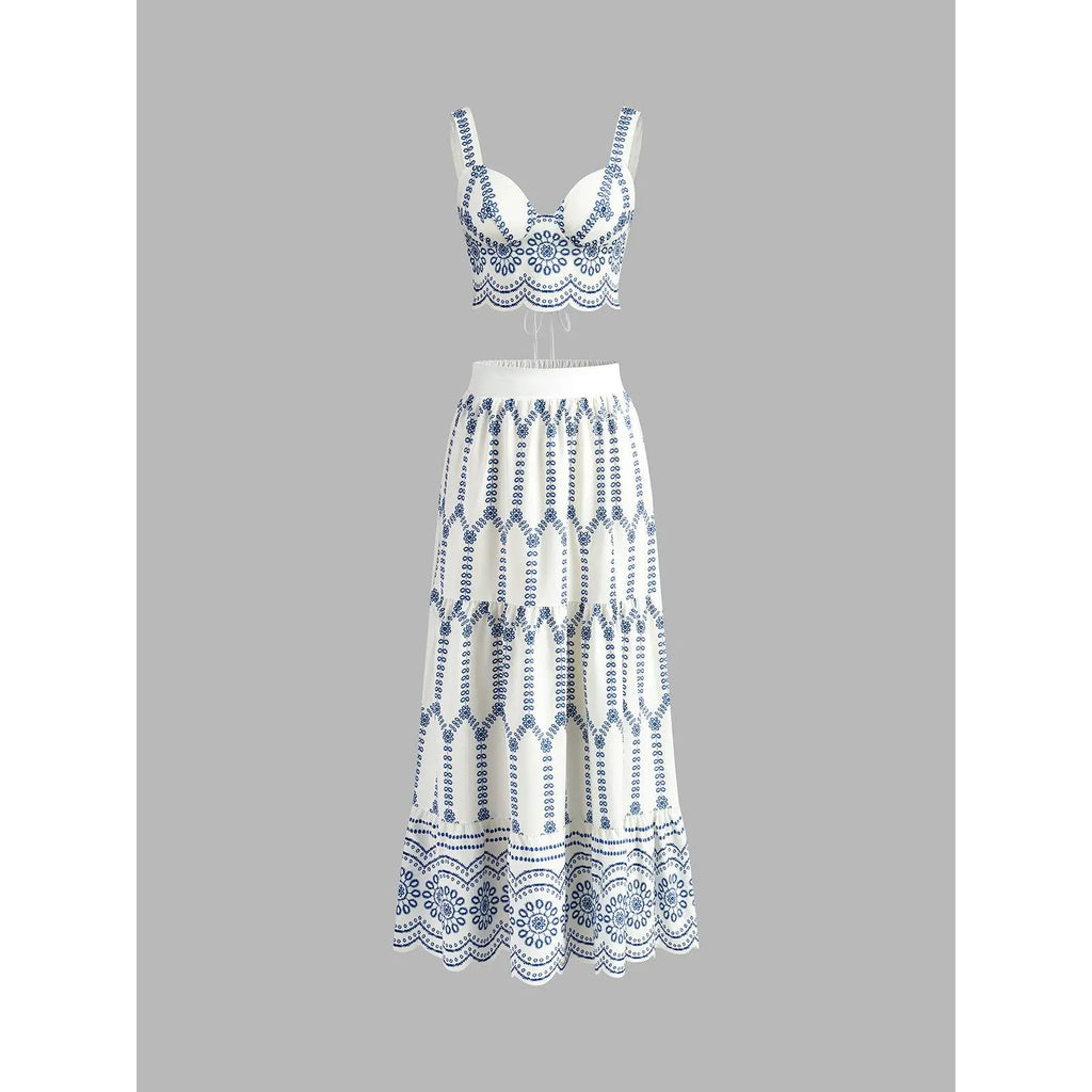 Printed Sleeveless Tie Back Skirt Set